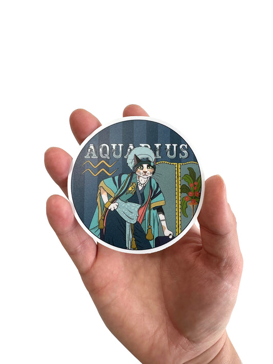 Aquarius Feline Astrology 3-inch Vinyl Sticker